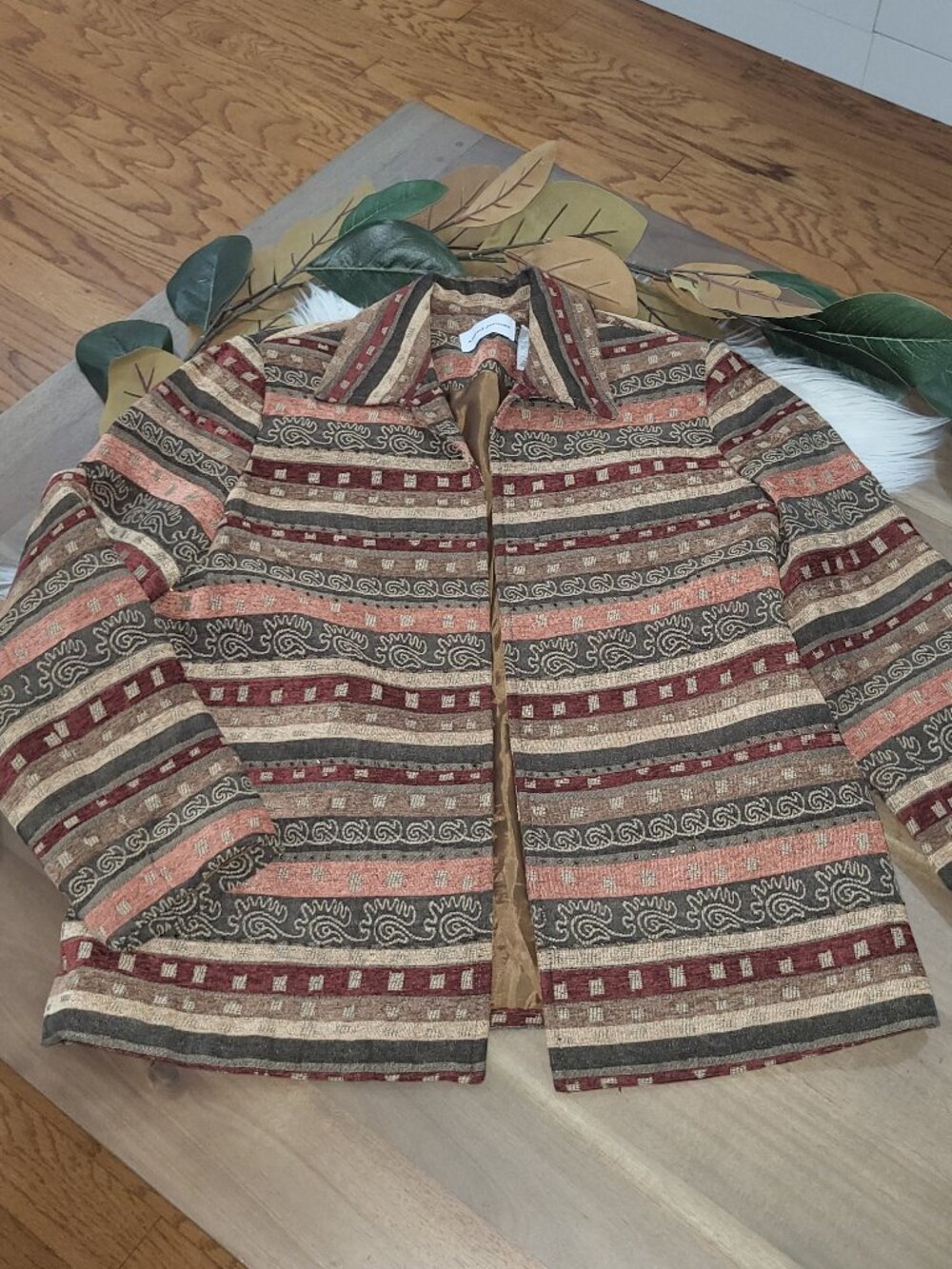Alfred Dunner vtg Open Front Jacket Southwest Striped Aztec Women’s 12 Large